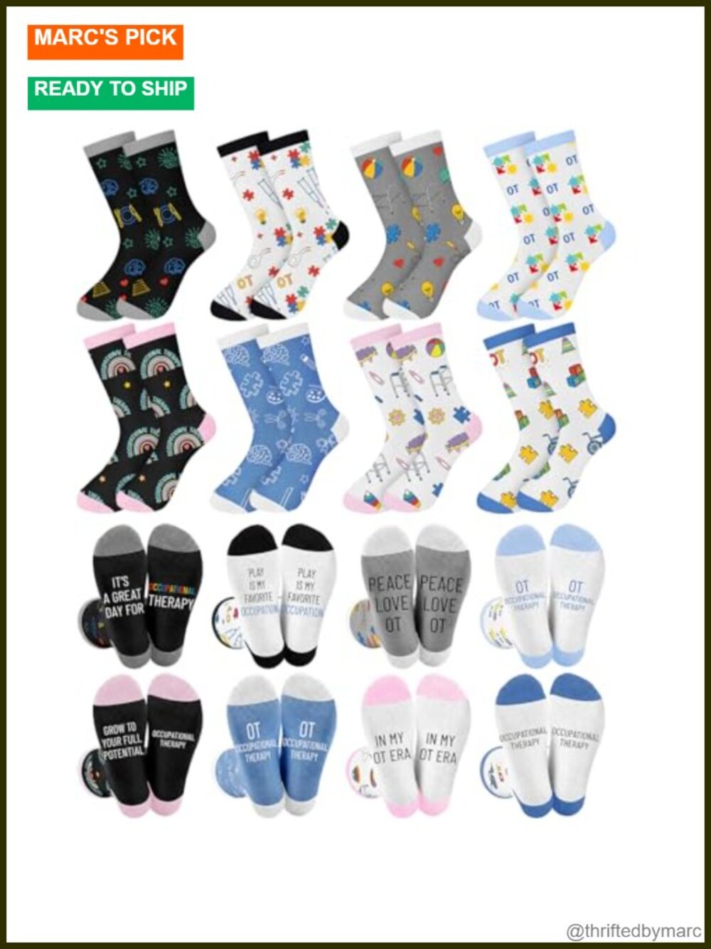16 Pairs Occupational Therapy Crew Socks OT Therapist Gifts Women